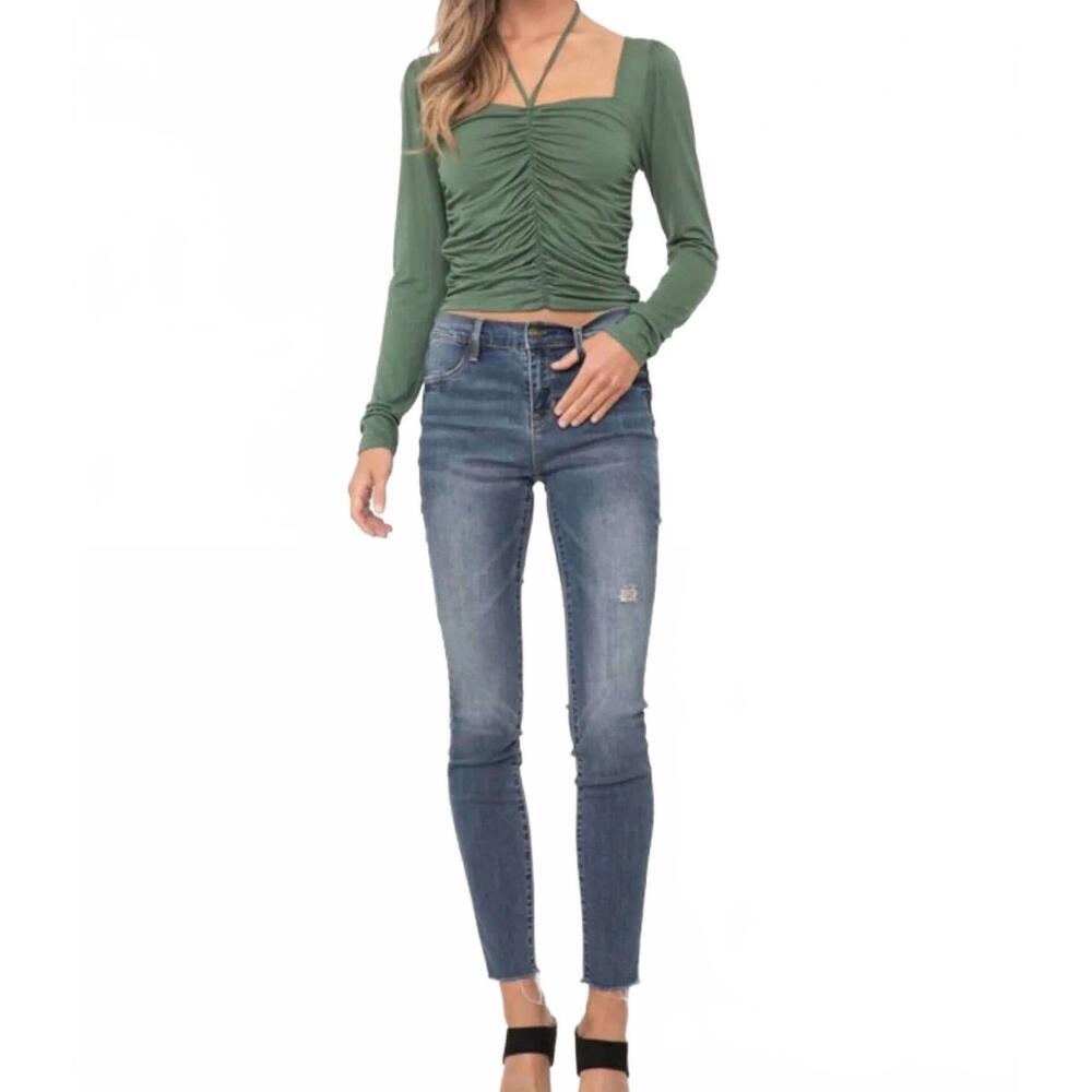 NEW WASABI + MINT hailey long sleeve ruched top in green